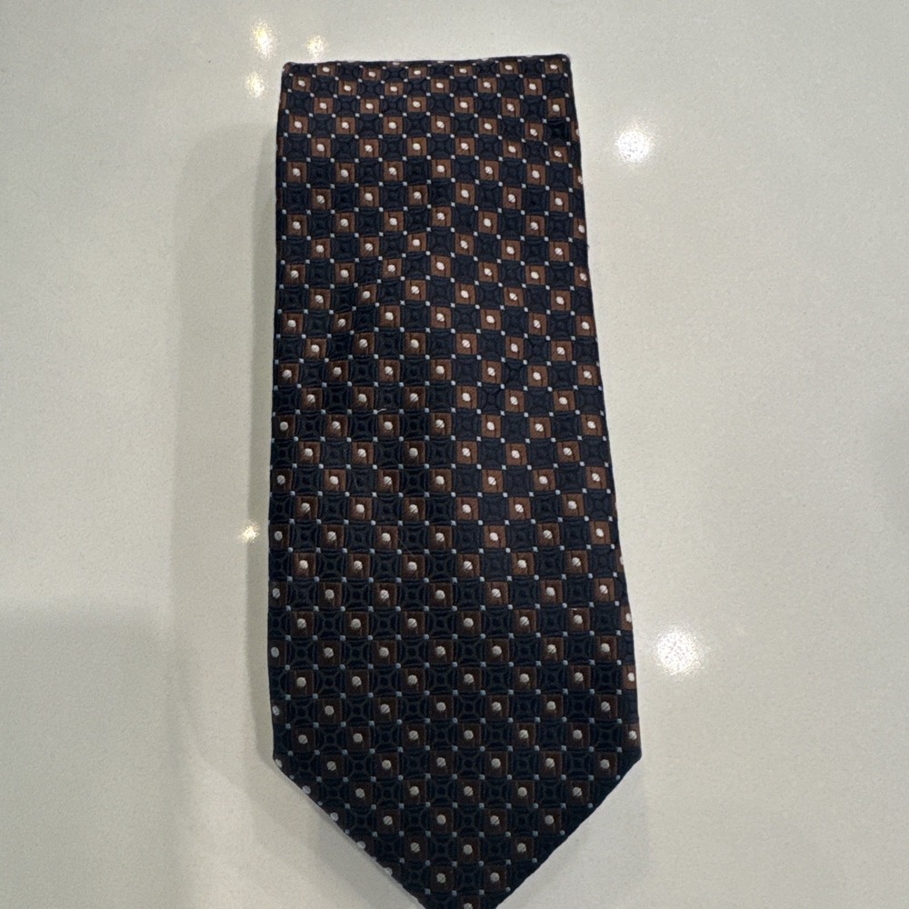 Alexander Julian Colors Brown Geometric Handmade Tie 100% Polyester